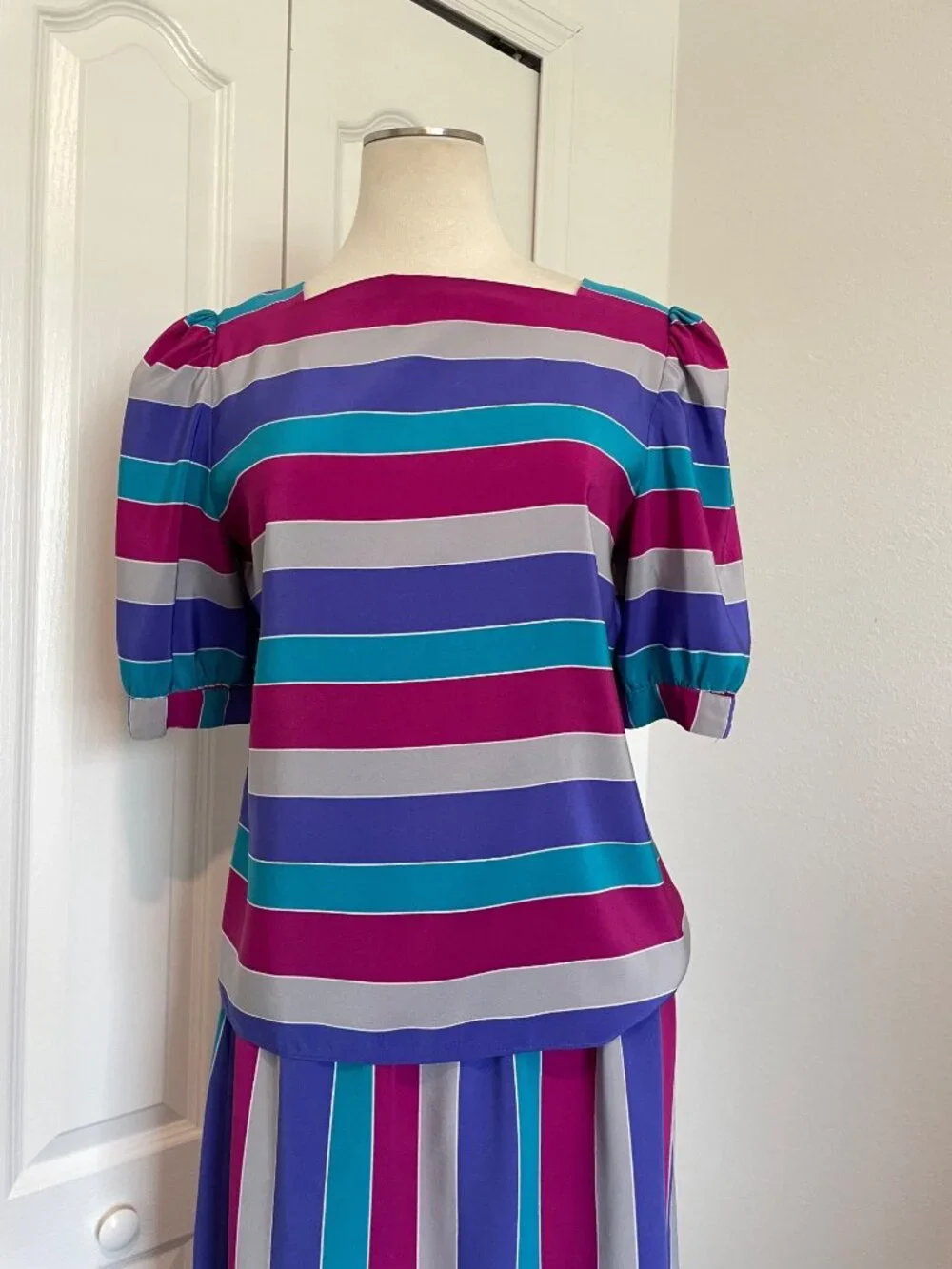 Vintage 80's SASSON High Waisted Skirt Shirt Striped 2-Piece Set Women’s 14/15